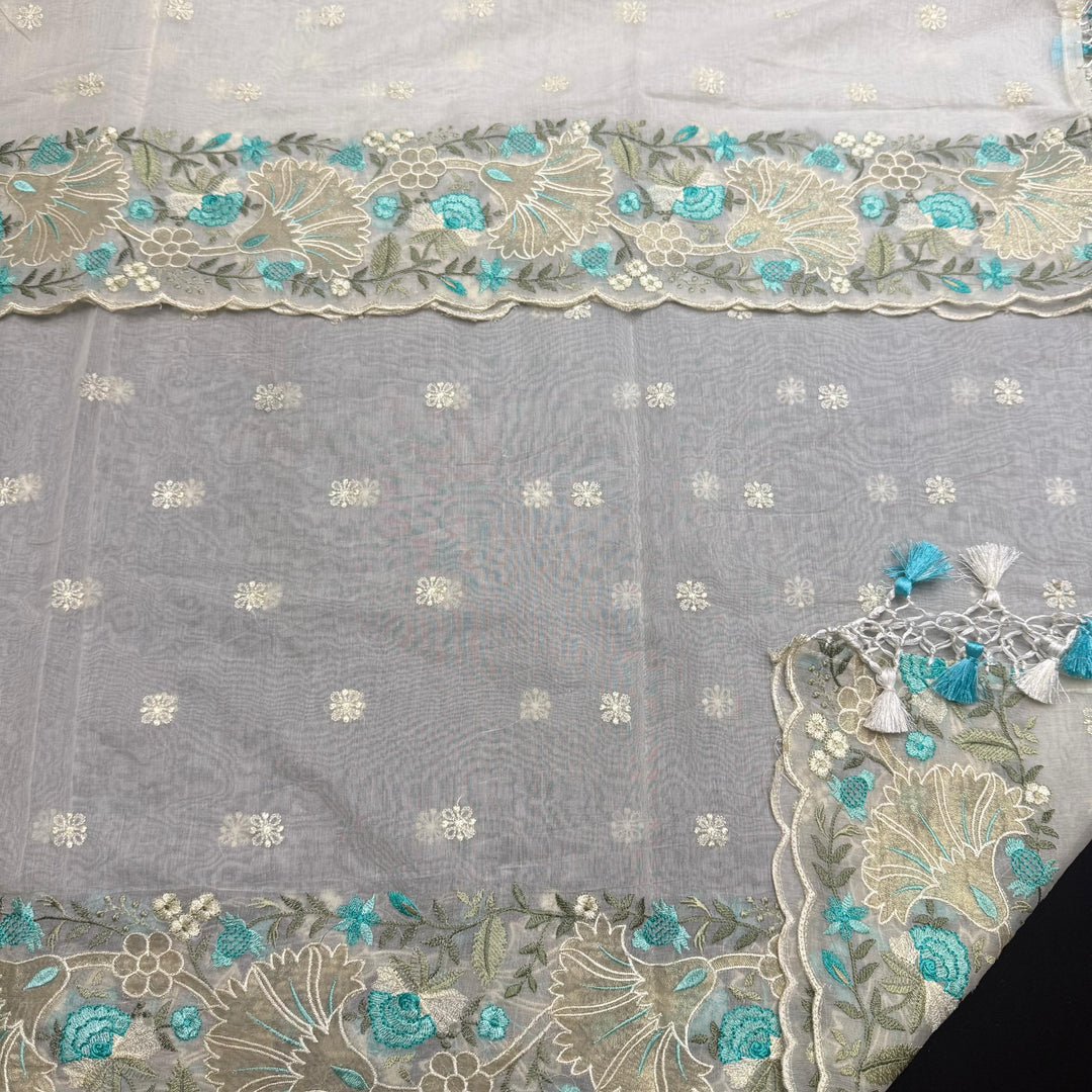 Premium Mul Chanderi Multicolour Embroidered Unstitched Suit Set - LF1301-5