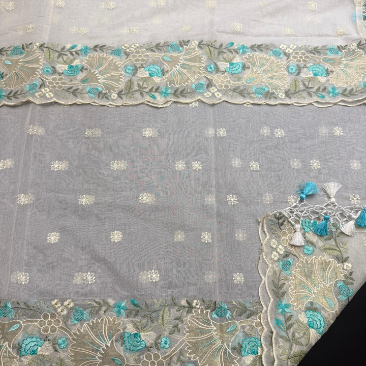 Premium Mul Chanderi Multicolour Embroidered Unstitched Suit Set - LF1301-5