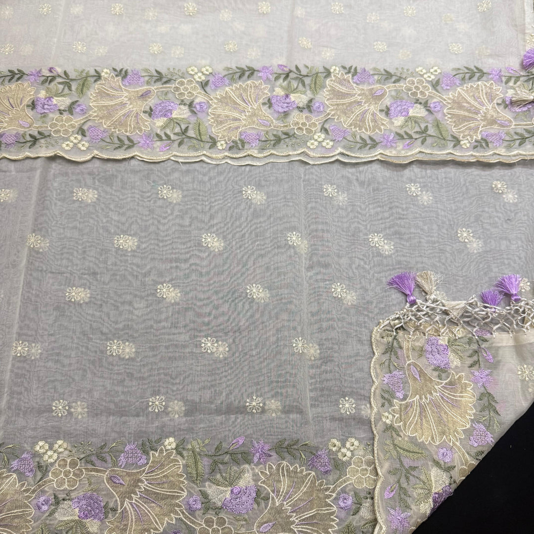 Premium Mul Chanderi Multicolour Embroidered Unstitched Suit Set - LF1301-2
