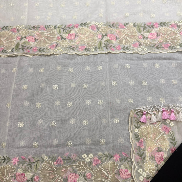 Premium Mul Chanderi Multicolour Embroidered Unstitched Suit Set - LF1301-4