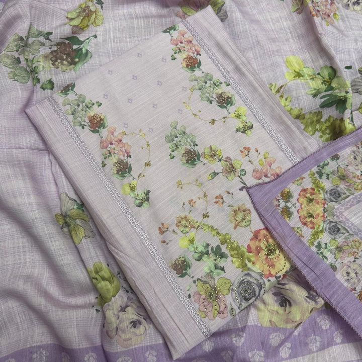 Vintage Silk Digital Print Unstitched Suit Set with Embroidery Lace Work - PSC030-04
