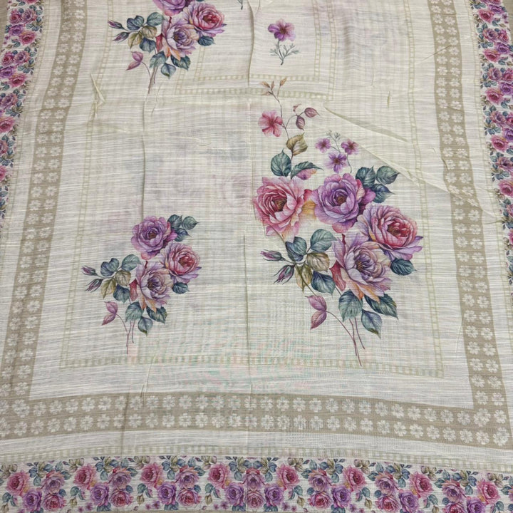 Vintage Silk Digital Print Unstitched Suit Set with Embroidery Lace Work - PSC030-02