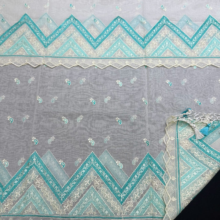 Elegant Mal Chanderi Thread Embroidered Unstitched Suit Set - LF1301-1C