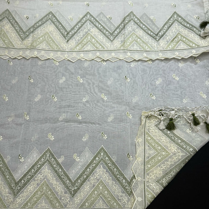 Elegant Mal Chanderi Thread Embroidered Unstitched Suit Set - LF1301-1A