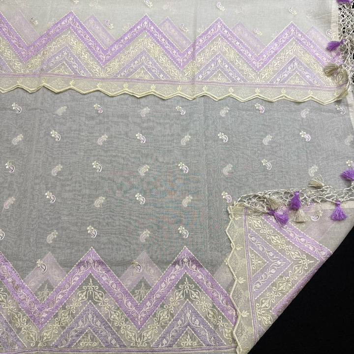 Elegant Mal Chanderi Thread Embroidered Unstitched Suit Set - LF1301-1E