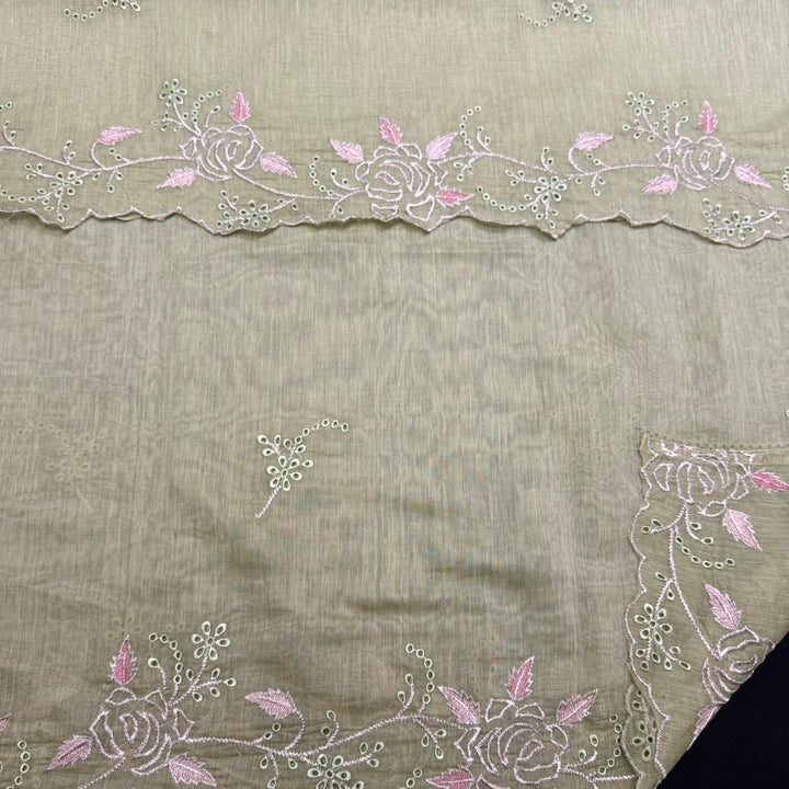 Elegant Mal Chanderi Thread Embroidered Cutwork Unstitched Suit Set - S28571-4