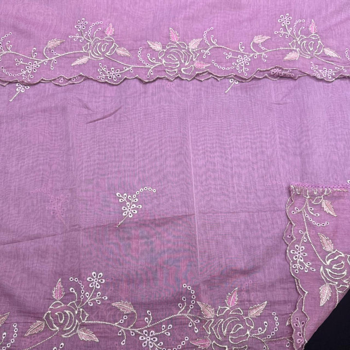 Elegant Mal Chanderi Thread Embroidered Cutwork Unstitched Suit Set - S28571-3