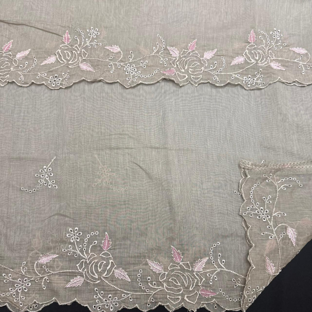 Elegant Mal Chanderi Thread Embroidered Cutwork Unstitched Suit Set - S28571-2