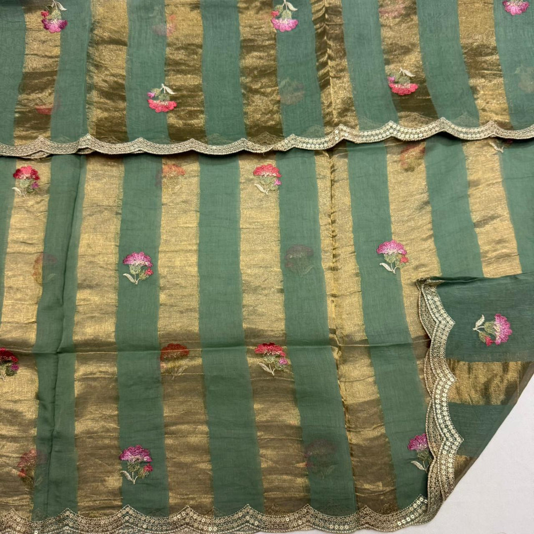 Elegant Mal Chanderi  Multicolor Thread Embroidered Unstitched Suit Set -LV1530-A