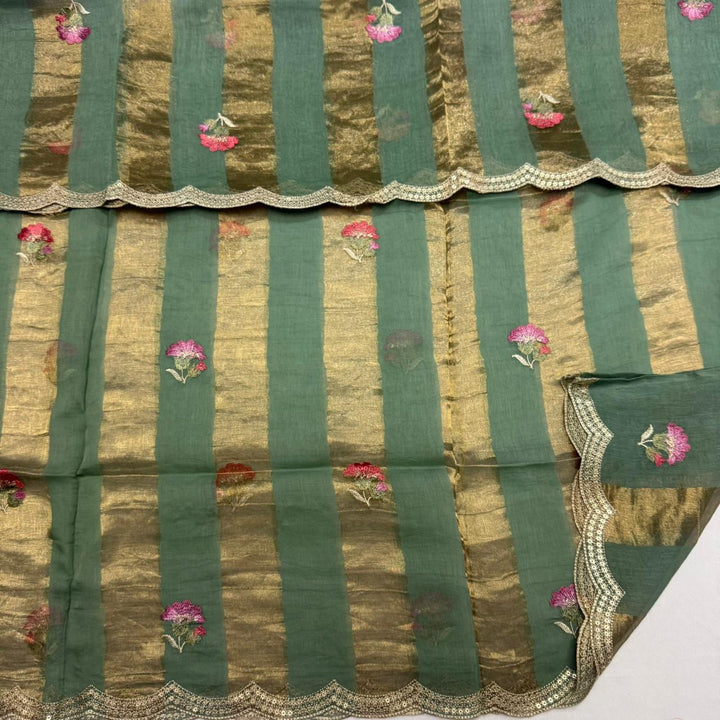 Elegant Mal Chanderi  Multicolor Thread Embroidered Unstitched Suit Set -LV1530-A