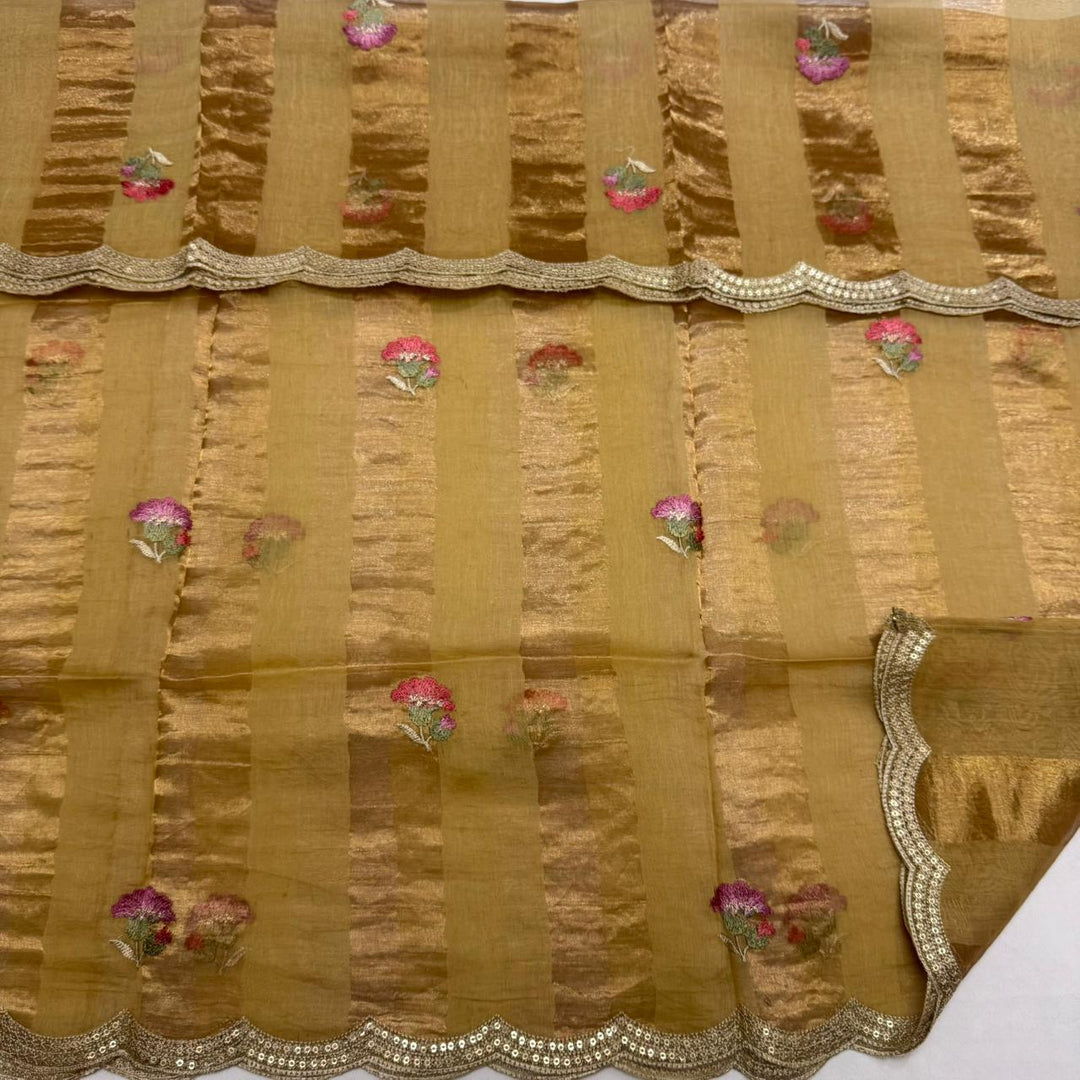 Elegant Mal Chanderi  Multicolor Thread Embroidered Unstitched Suit Set -LV1530-B