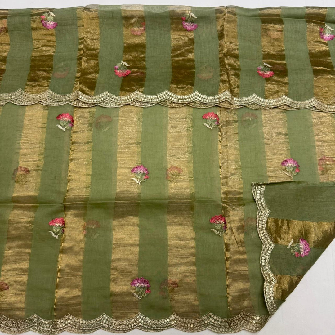 Elegant Mal Chanderi  Multicolor Thread Embroidered Unstitched Suit Set -LV1530-D