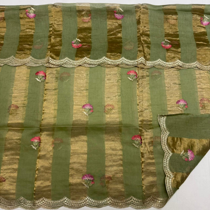 Elegant Mal Chanderi  Multicolor Thread Embroidered Unstitched Suit Set -LV1530-D