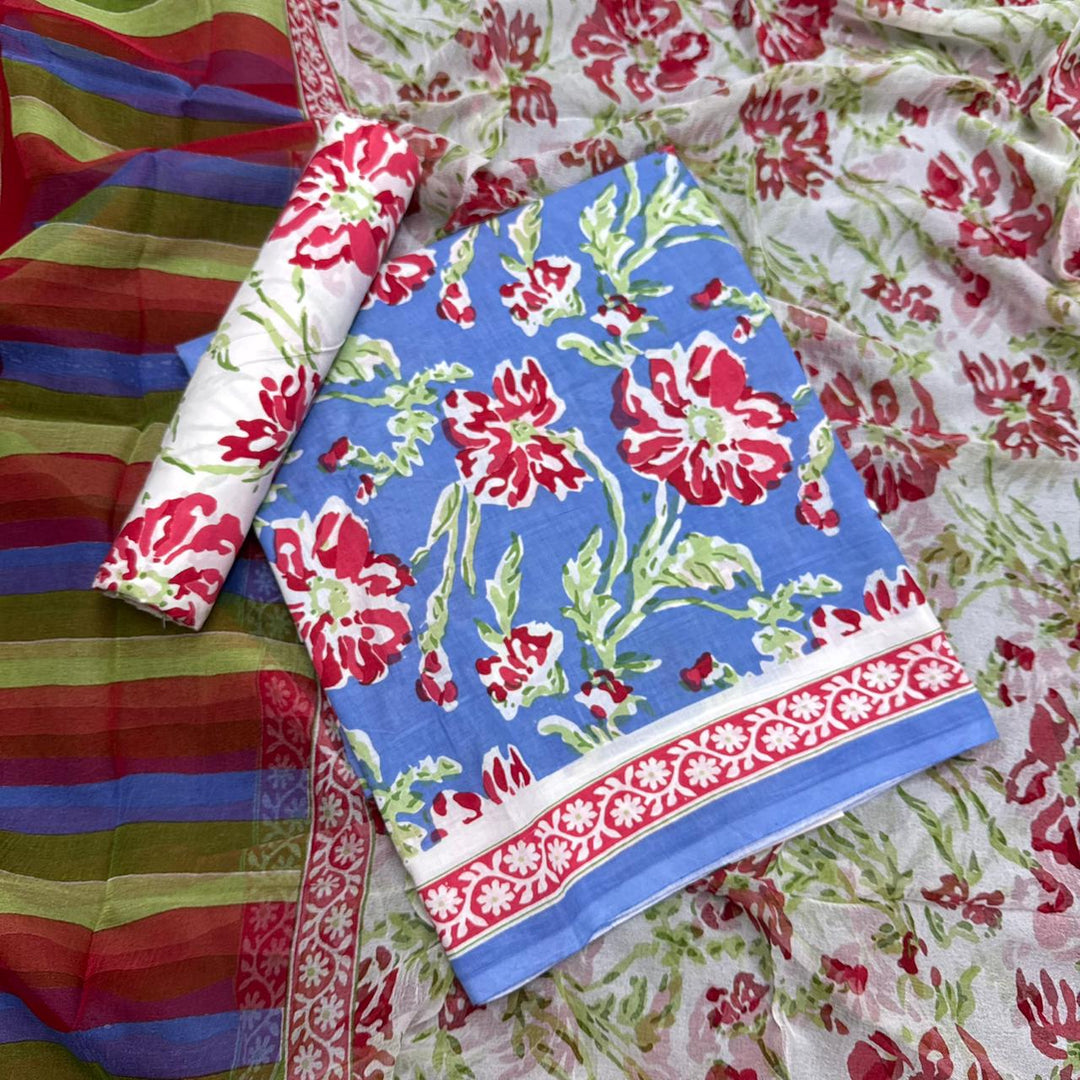 Pure Cotton Floral Printed Unstitched Suit Set – Elegant Everyday Ethnic Wear SW1001-A