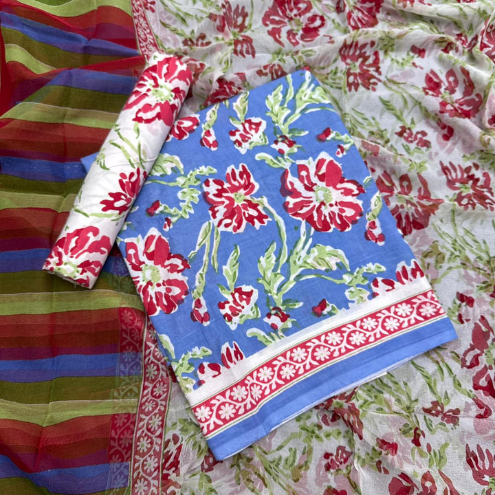 Pure Cotton Floral Printed Unstitched Suit Set – Elegant Everyday Ethnic Wear SW1001-A