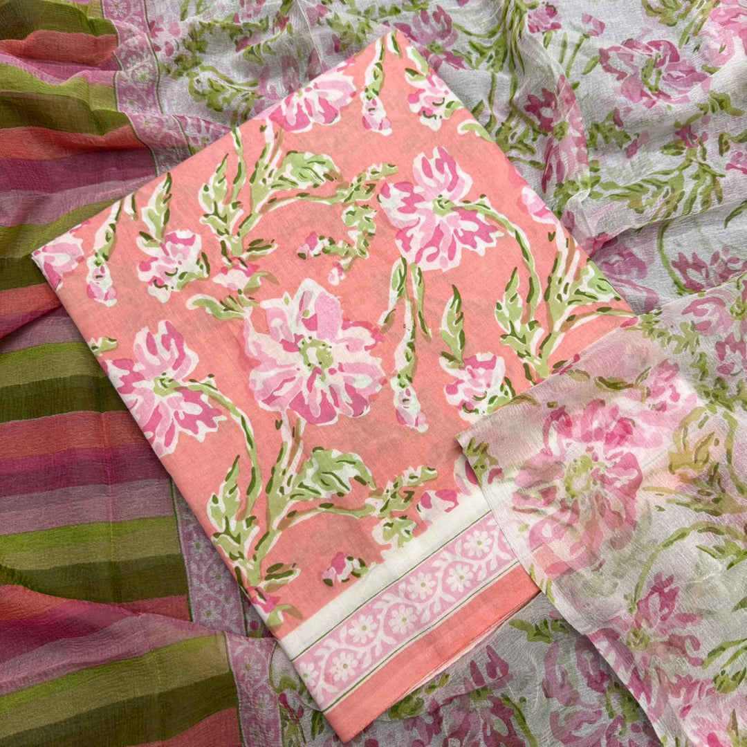 Pure Cotton Floral Printed Unstitched Suit Set – Elegant Everyday Ethnic Wear SW1001-B