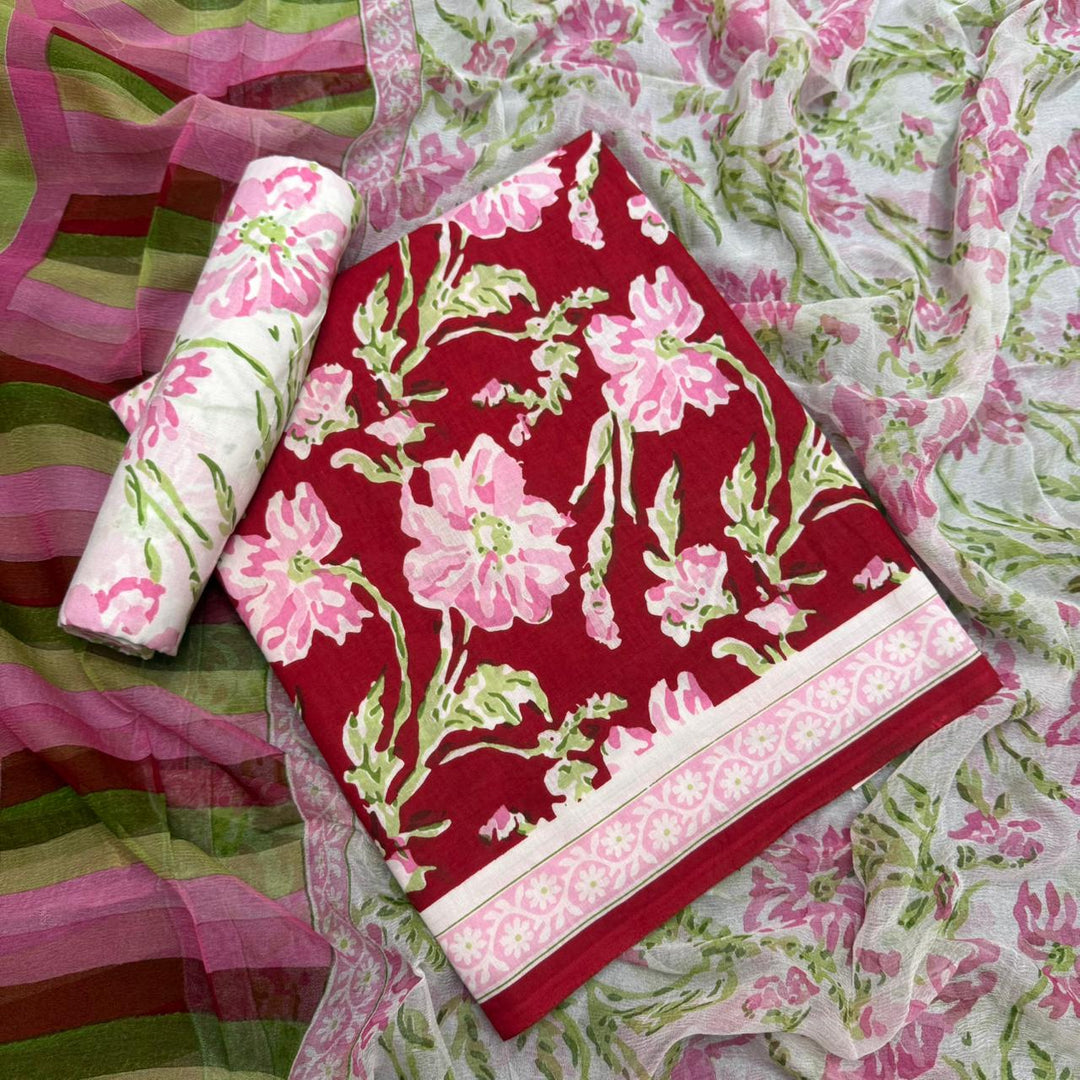 Pure Cotton Floral Printed Unstitched Suit Set – Elegant Everyday Ethnic Wear SW1001-D