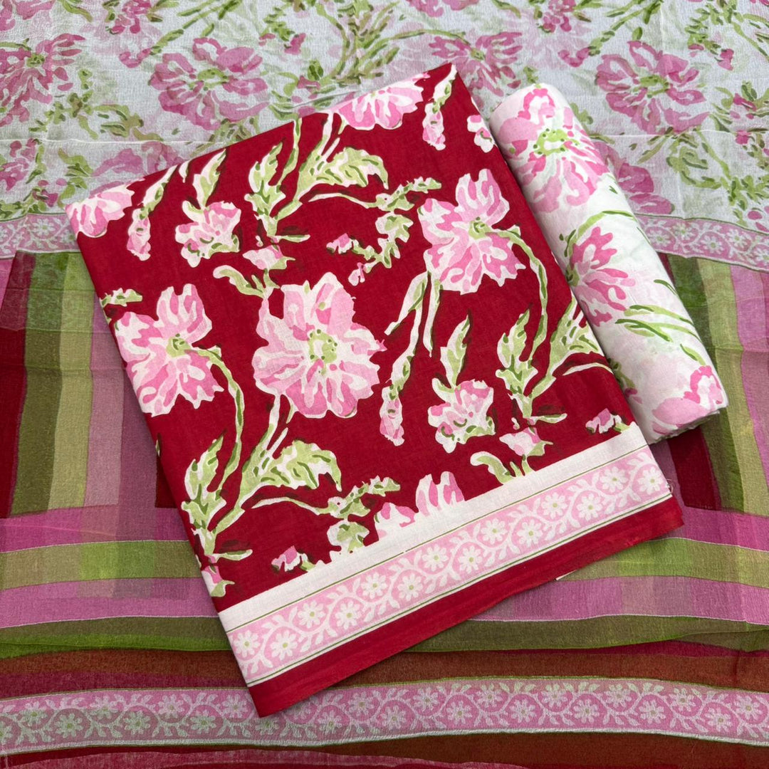 Pure Cotton Floral Printed Unstitched Suit Set – Elegant Everyday Ethnic Wear SW1001-D