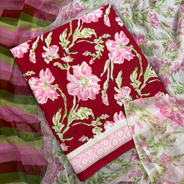 Pure Cotton Floral Printed Unstitched Suit Set – Elegant Everyday Ethnic Wear SW1001-D