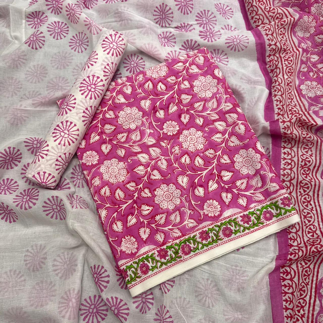 Beautiful Pure Cotton Printed Unstitched Suit Set – Elegant Everyday Ethnic Wear S10001-E