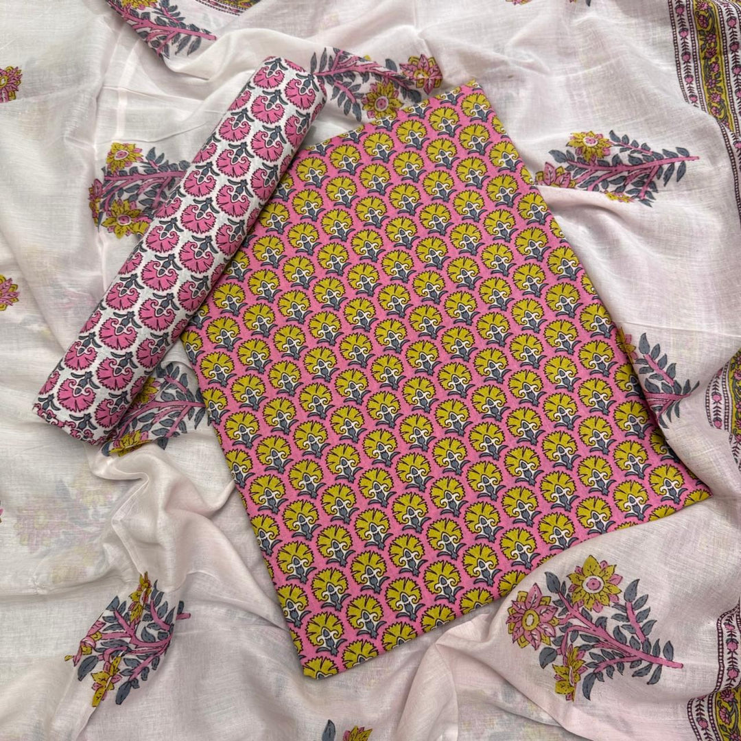 Beautiful Pure Cotton Printed Unstitched Suit Set – Elegant Everyday Ethnic Wear S10001-A