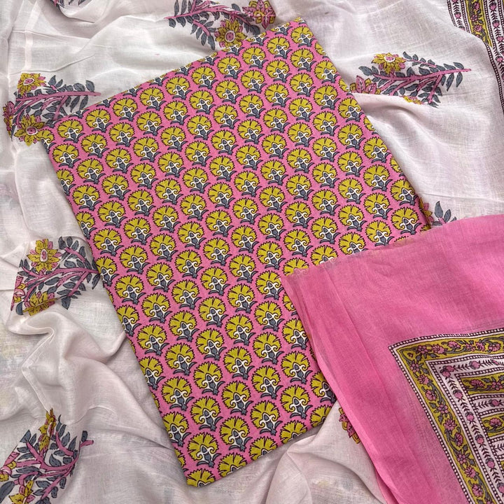 Beautiful Pure Cotton Printed Unstitched Suit Set – Elegant Everyday Ethnic Wear S10001-A