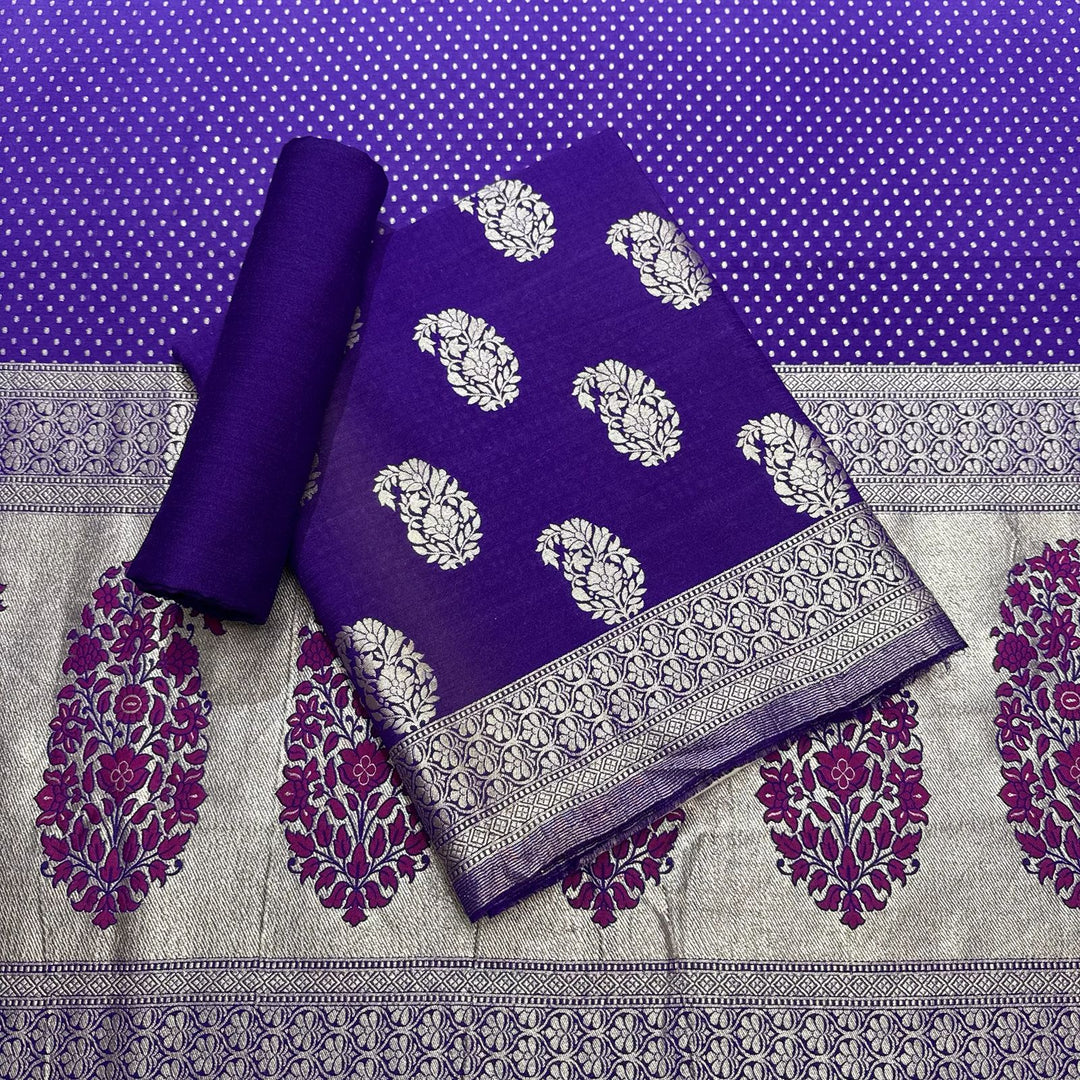 Banarasi Style Pure Monga Silk Handloom Khaddi Work Unstiched Suit Set - AF0800