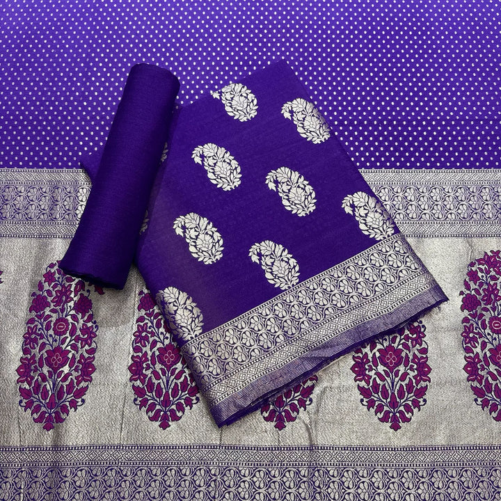 Banarasi Style Pure Monga Silk Handloom Khaddi Work Unstiched Suit Set - AF0800