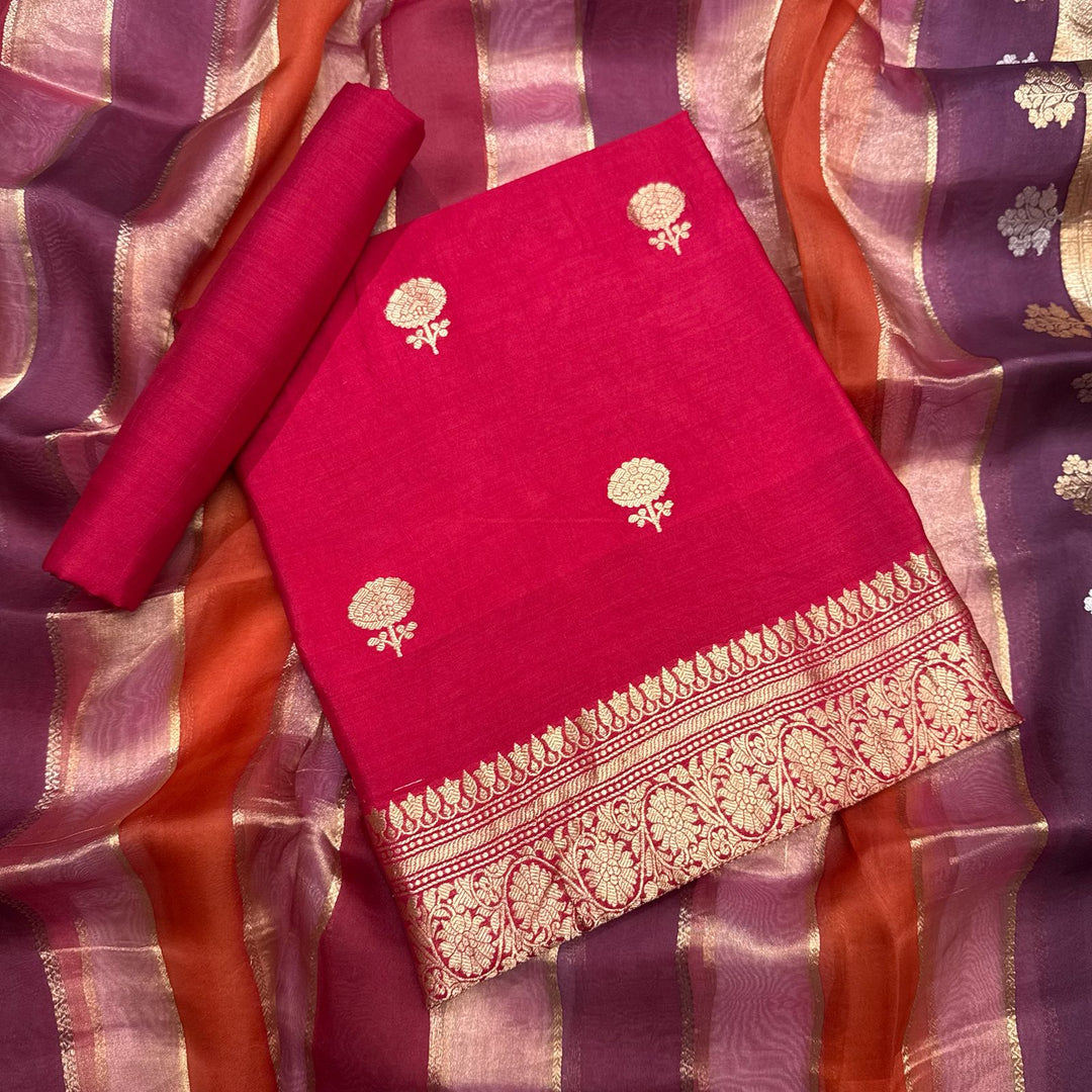 Pure Organza Silk Zari Weaving Unstiched Suit Set – Premium Ethnic Collection GE0000