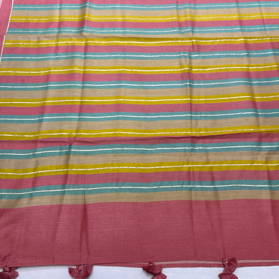 Pure Monga Silk Zari Work Unstitched Suit Set with Multicolor Striped Dupatta - S30384