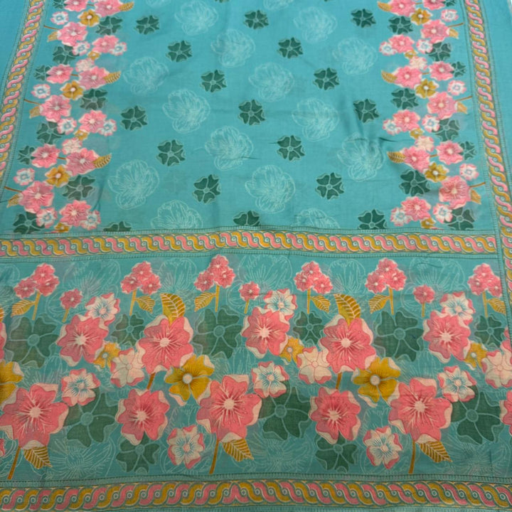 Elegent Modal Cotton Embroidered Unstitched Suit Set With Beautiful Floral Dupatta - PSC464-02