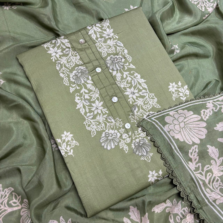 Elegant Floral Printed Modal Cotton Unstiched Suit Set With Stylish Neck Pattern - PSC801-D