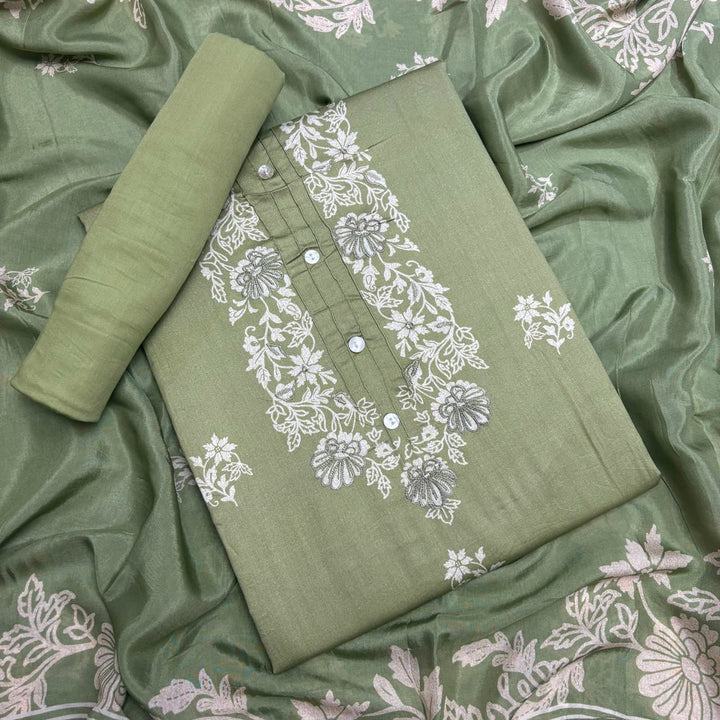 Elegant Floral Printed Modal Cotton Unstiched Suit Set With Stylish Neck Pattern - PSC801-D