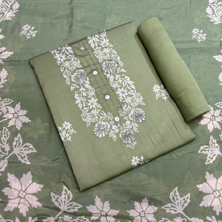 Elegant Floral Printed Modal Cotton Unstiched Suit Set With Stylish Neck Pattern - PSC801-D