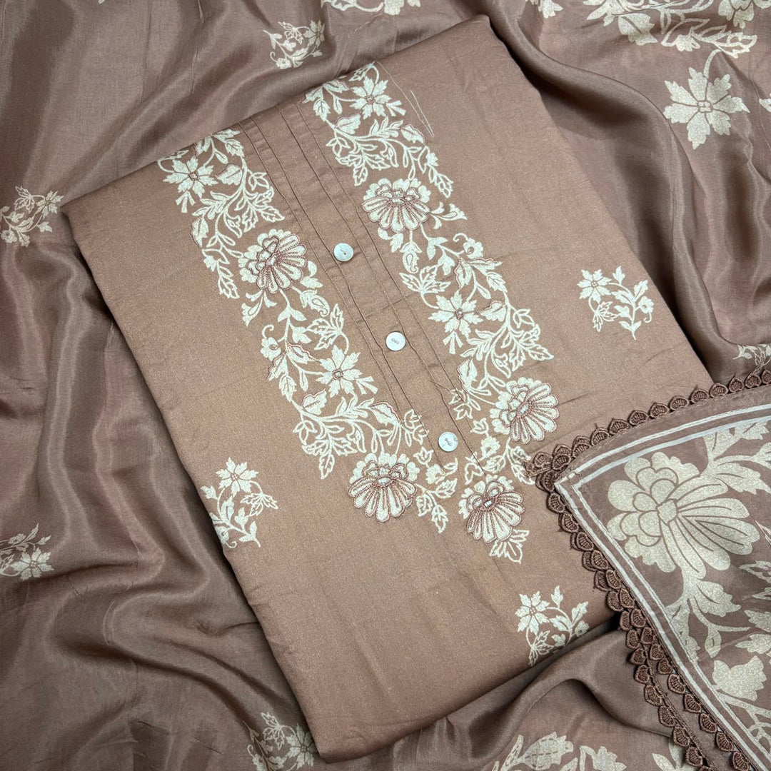 Elegant Floral Printed Modal Cotton Unstiched Suit Set With Stylish Neck Pattern - PSC801-B