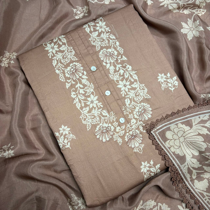 Elegant Floral Printed Modal Cotton Unstiched Suit Set With Stylish Neck Pattern - PSC801-B