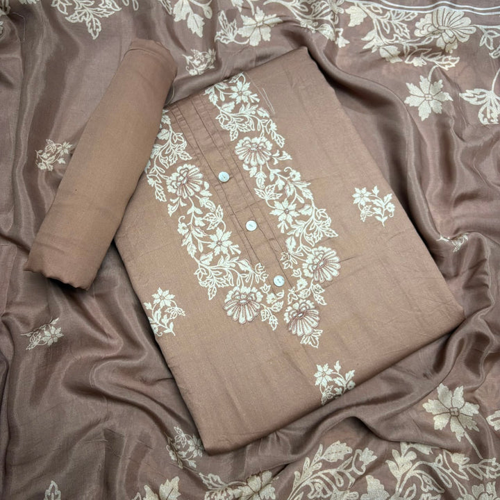 Elegant Floral Printed Modal Cotton Unstiched Suit Set With Stylish Neck Pattern - PSC801-B