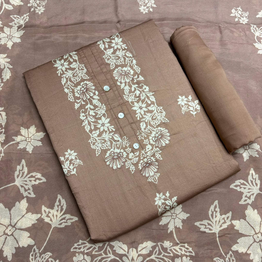 Elegant Floral Printed Modal Cotton Unstiched Suit Set With Stylish Neck Pattern - PSC801-B
