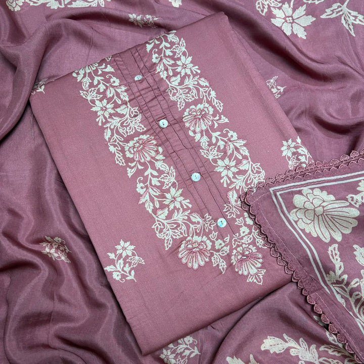 Elegant Floral Printed Modal Cotton Unstiched Suit Set With Stylish Neck Pattern - PSC801-E