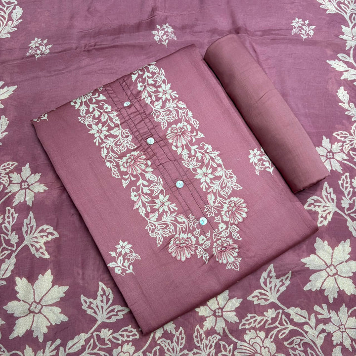 Elegant Floral Printed Modal Cotton Unstiched Suit Set With Stylish Neck Pattern - PSC801-E