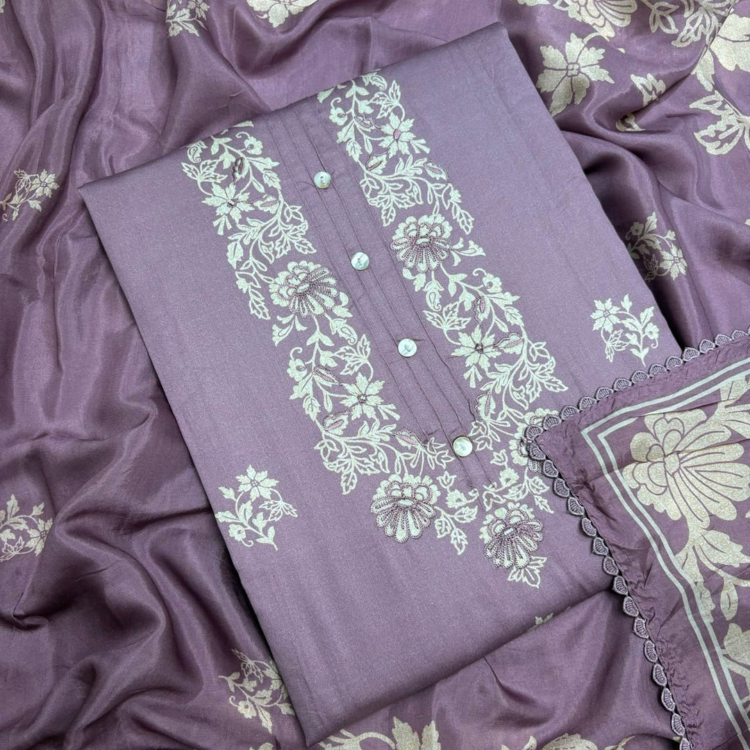 Elegant Floral Printed Modal Cotton Unstiched Suit Set With Stylish Neck Pattern - PSC801-C