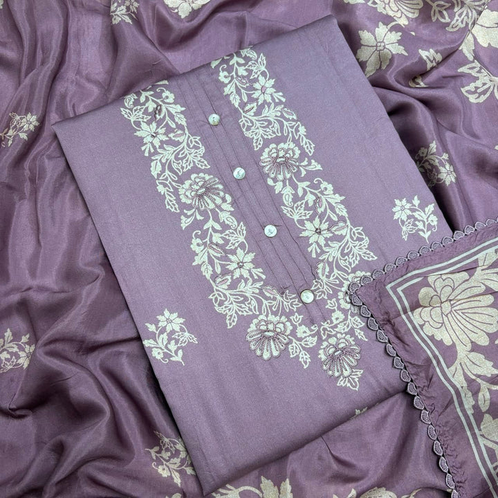 Elegant Floral Printed Modal Cotton Unstiched Suit Set With Stylish Neck Pattern - PSC801-C