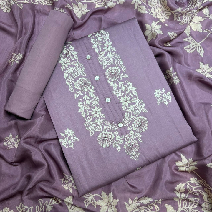 Elegant Floral Printed Modal Cotton Unstiched Suit Set With Stylish Neck Pattern - PSC801-C