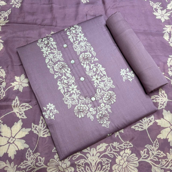 Elegant Floral Printed Modal Cotton Unstiched Suit Set With Stylish Neck Pattern - PSC801-C