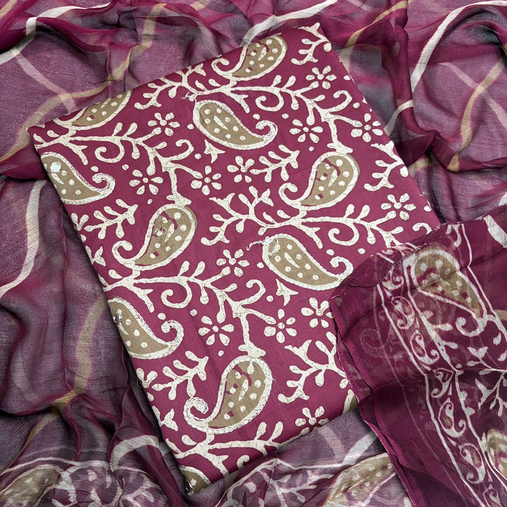 Pure Cotton Printed Unstitched Suit Set with Beautiful Aari & Mirror Work - PSC465-04