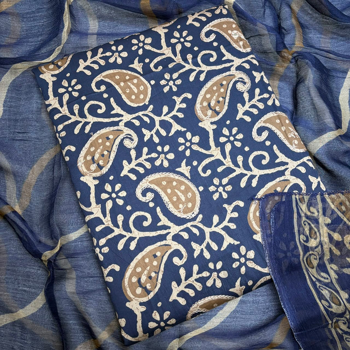 Pure Cotton Printed Unstitched Suit Set with Beautiful Aari & Mirror Work - PSC465-01