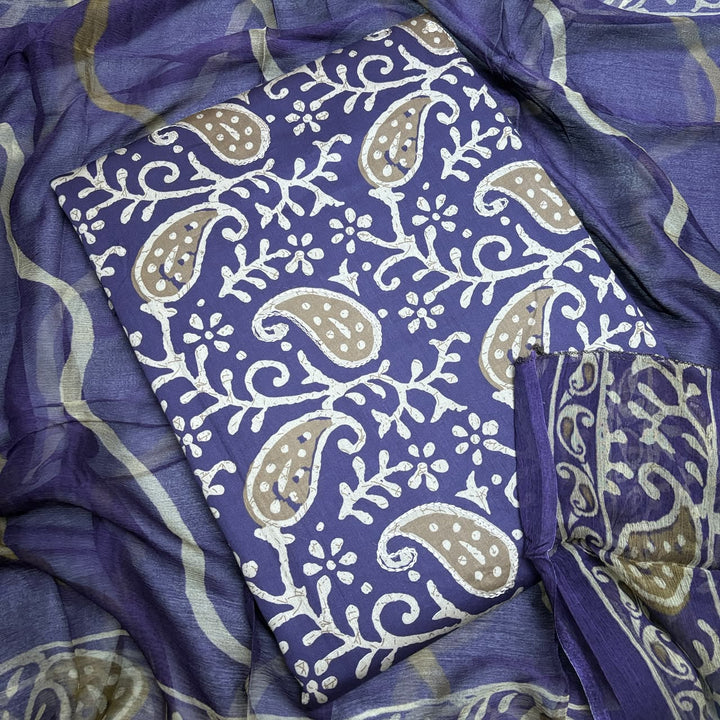 Pure Cotton Printed Unstitched Suit Set with Beautiful Aari & Mirror Work - PSC465-02