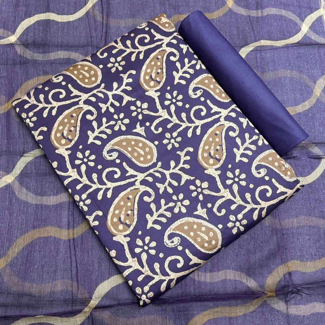 Pure Cotton Printed Unstitched Suit Set with Beautiful Aari & Mirror Work - PSC465-02