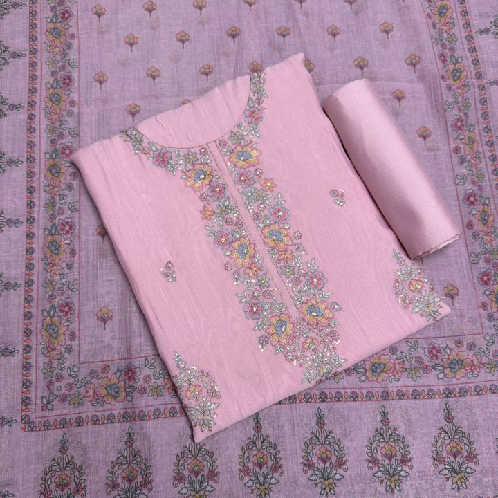 Muslin Fabric With Multicolor Thread Embroidey Unstiched Suit Set - PS1601-B