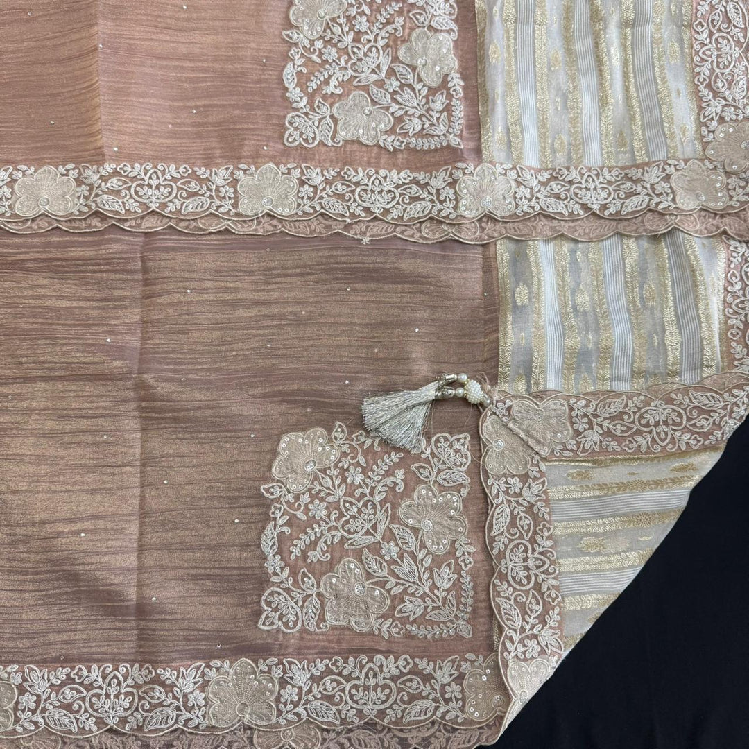 Elegant Crush Tissue Embroidered Unstitched Suit Set With Cutdana & Pearl Work - RA15496-01